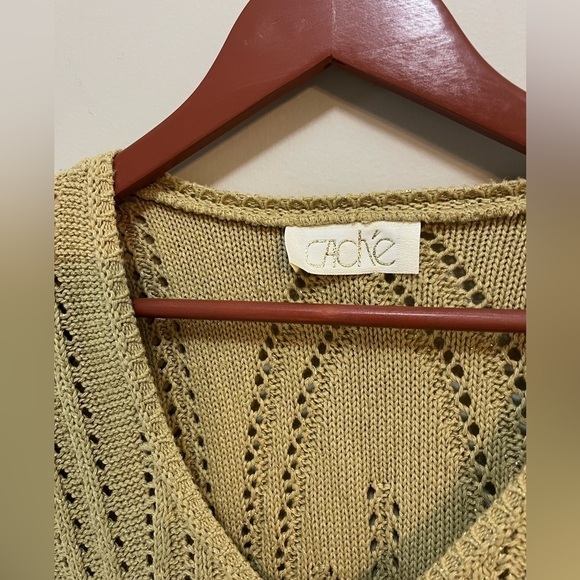 Vintage Cache Metallic Gold Knit V neck Loose Knit Slouchy Sweater - Picture 12 of 12